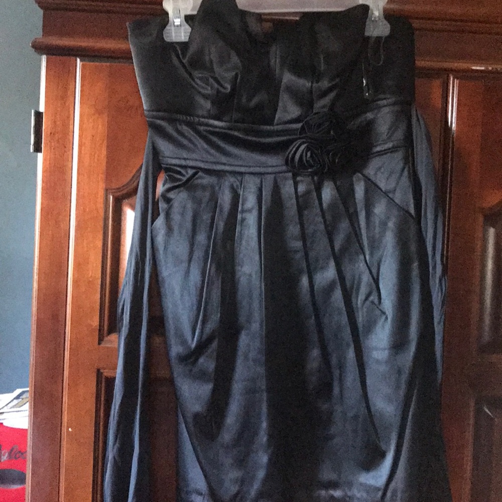 Strapless black cocktail dress